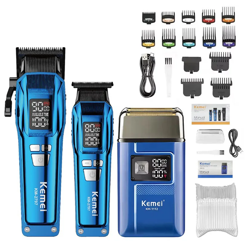 Kemei Trimmer KM-2797 Rechargeable Electric Hair Clippers Set LCD