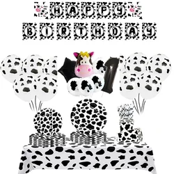 Farm Cow Theme Wedding Plastic Tablecloth Disposable Paper Cup Napkins 1-9 Birthday Party Animal Cow Balloon Picnic Supplies