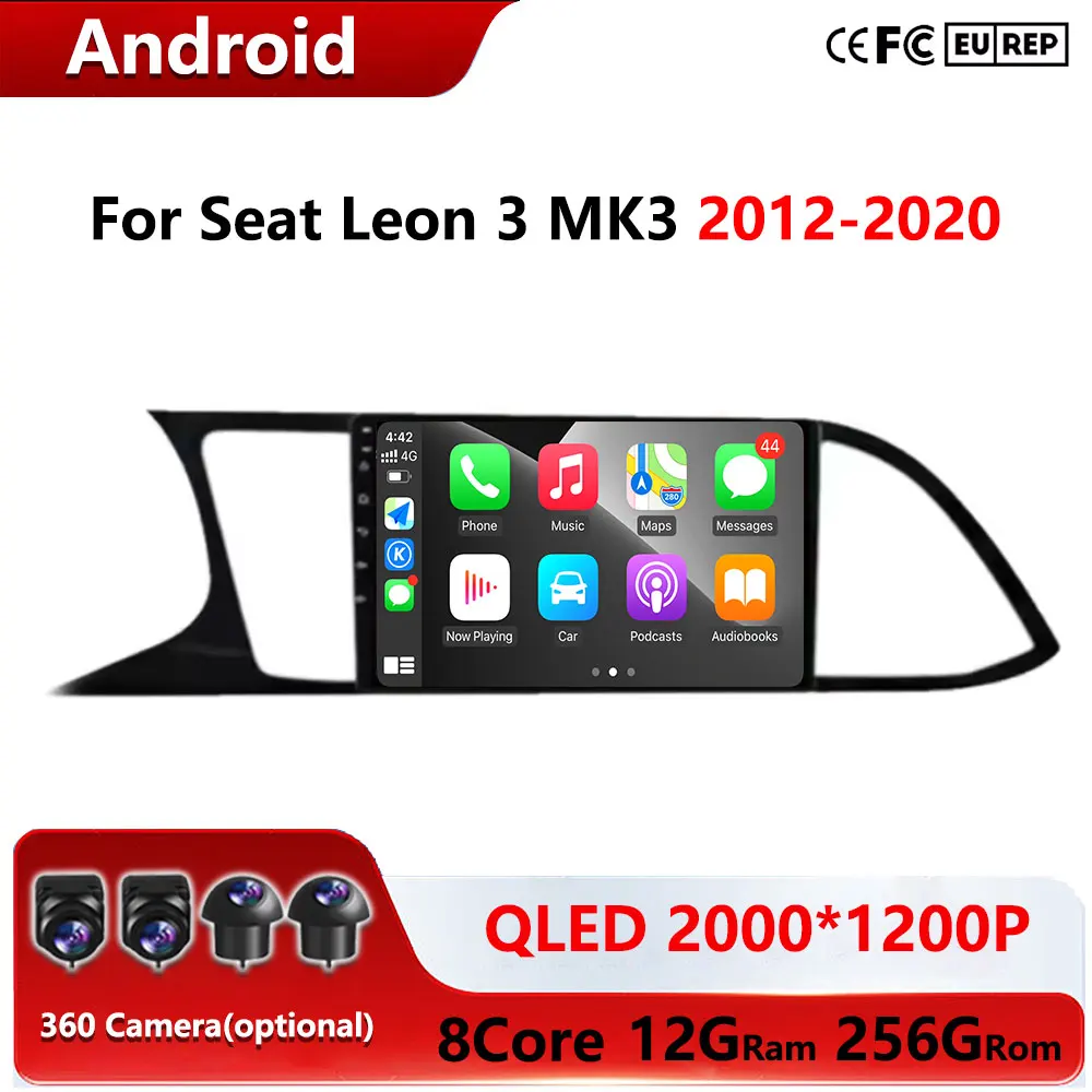 Car Radio Android 16 Carplay Auto For Seat Leon 3 MK3 2012-2020 GPS Navigation 4G WIFI Multimedia Video Player Stereo 360 Camera