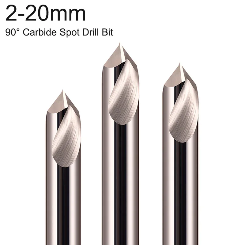 2-20mm Coated Tungsten Carbide Steel Point Angle 90 Degree Spot Drill Bit for Machining Hole CNC Chamfering Tool End Mill Cutter