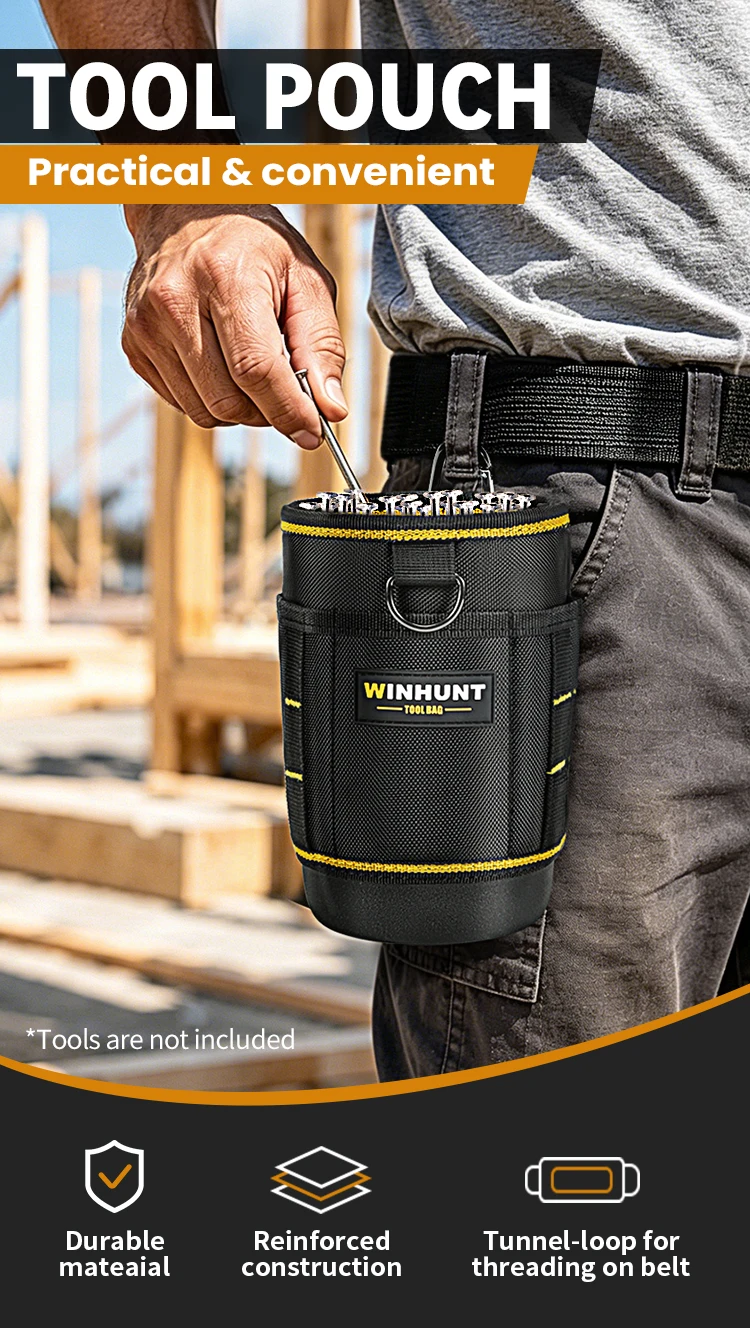 Robuste Werkzeugtasche für die Taille, tragbare Bohrer-Aufbewahrungstasche, geformter Boden, Organizer für Kleinteile, Gürtel-Werkzeugeimer – Detail 1