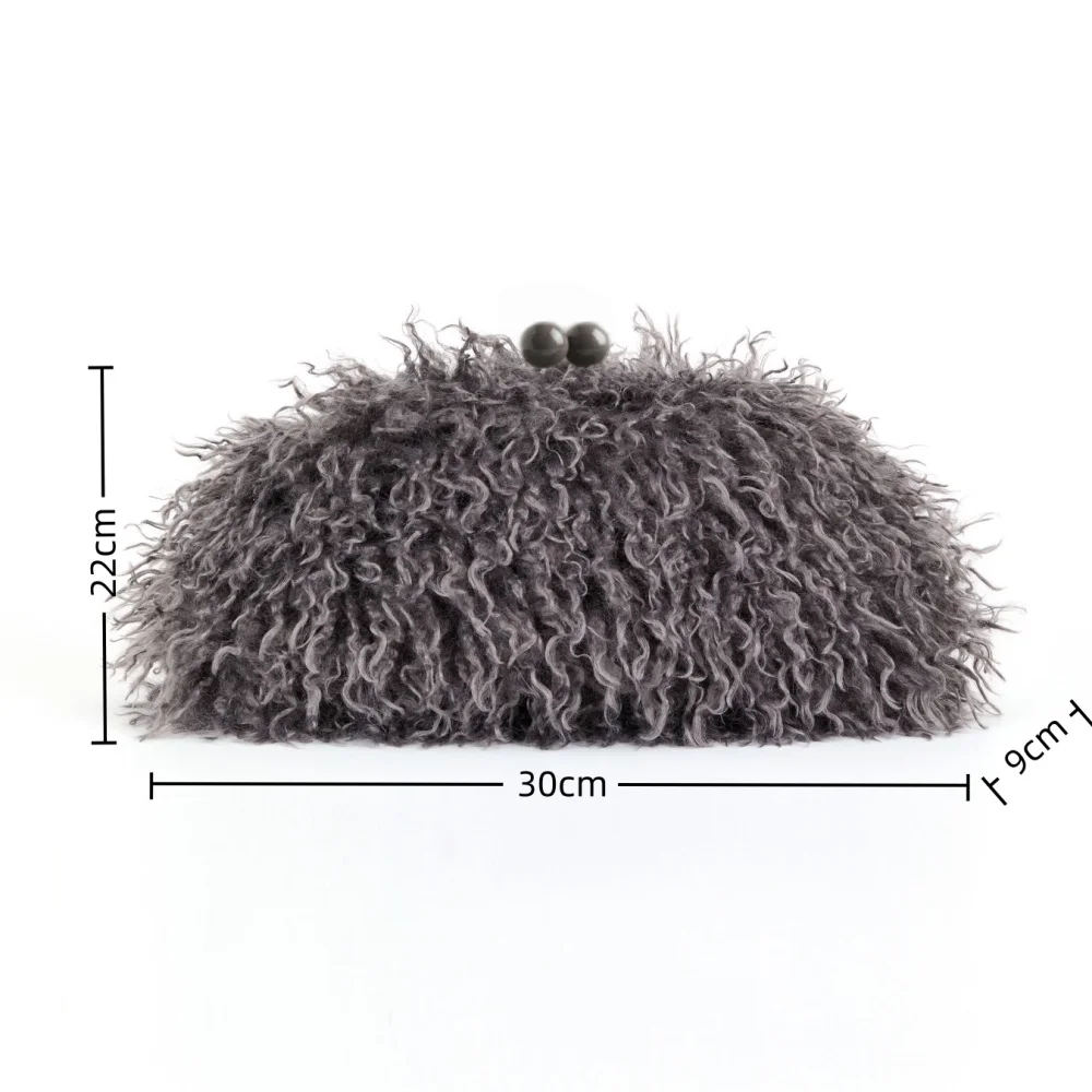 Bolsa Clutch Feminina de Pele Sintética com Fecho Kisslock, Quente de Inverno, Cinza Escuro e Vermelho, Bolsa de Pele Felpuda com Fecho de Armação e Corrente Transversal — foto 6