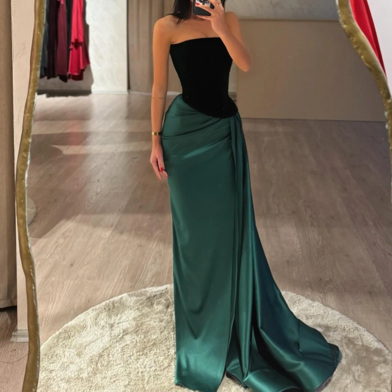 Elegante donkergroene zeemeermin galajurken strapless rugloze lange avondjurken fluwelen satijnen formele jurk robe de soiree