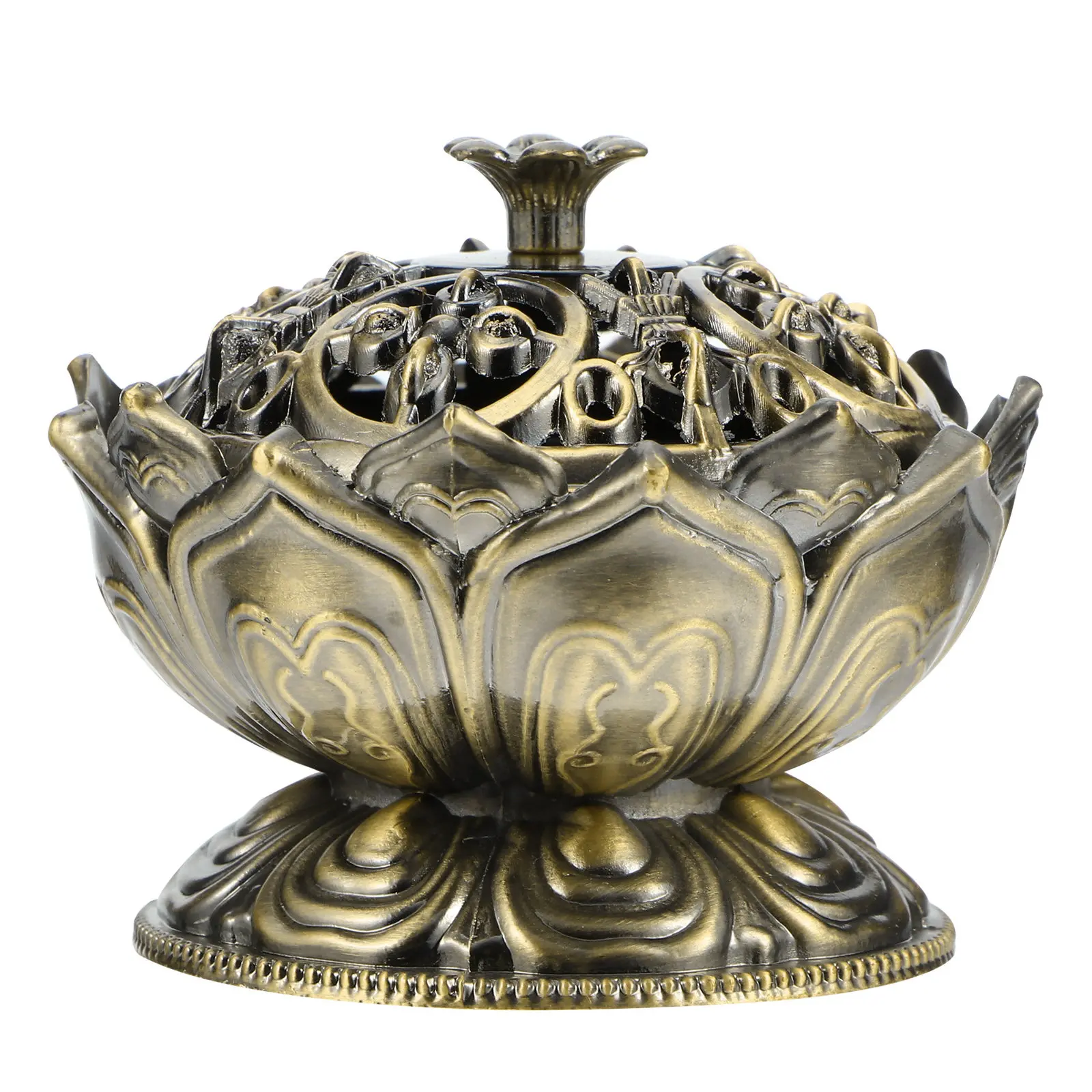 1Pcs Lotus Inspired Incense Burner Solid Zinc Alloy Aromatherapy Holder for Relaxation Focus Gift Friends Colleagues