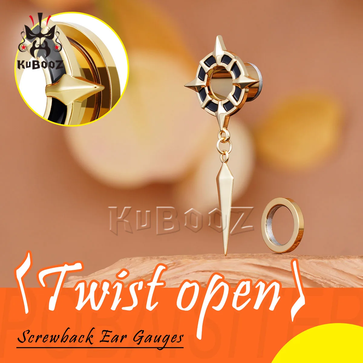KUBOOZ 1 Paar Gothic Stern-Spike Ohr-Tunnel mit Schraubverschluss, Ohr-Plugs, Hypoallergener Piercing-Schmuck – Detail 8