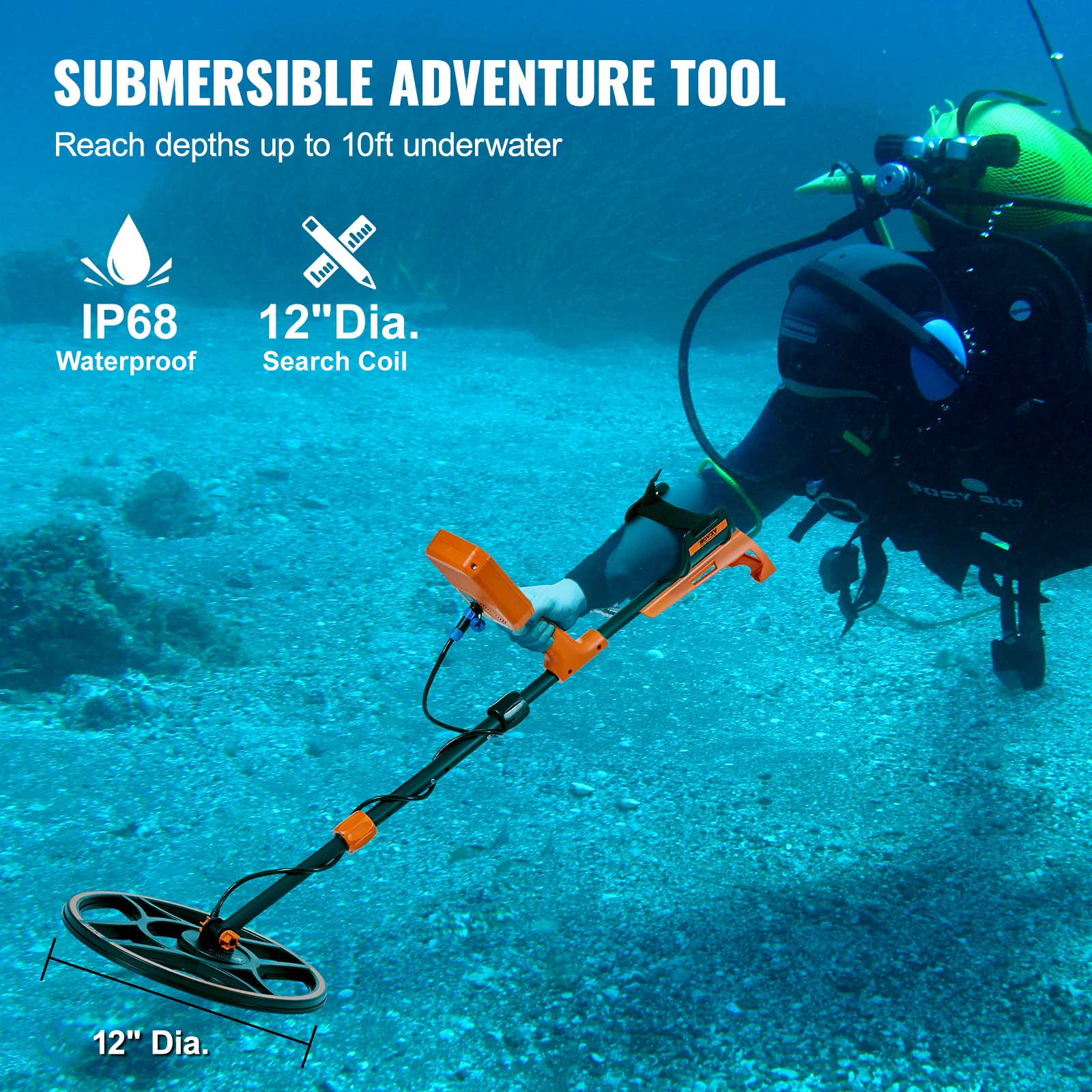 SIHAO 39-50" Adjustable + LCD 7 Modes, Outdoor Coin & Treasure Hunting 12" IP68 Waterproof Coil Metal Detector