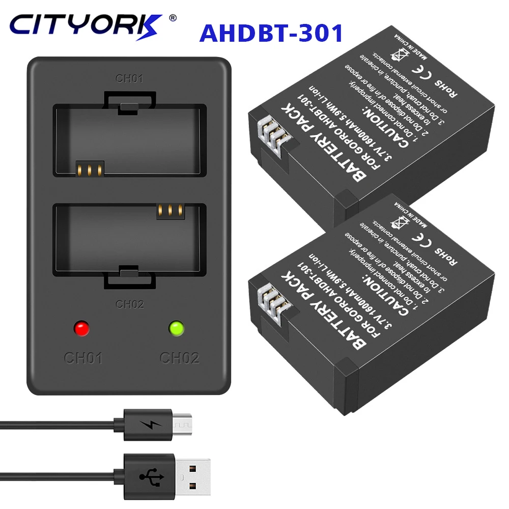 

CITYORK 1600mAh AHDBT-301 ahdbt 301 Rechargeable Li-ion Camera Battery For GoPro Hero 3 / 3+ AHDBT301 AHDBT302