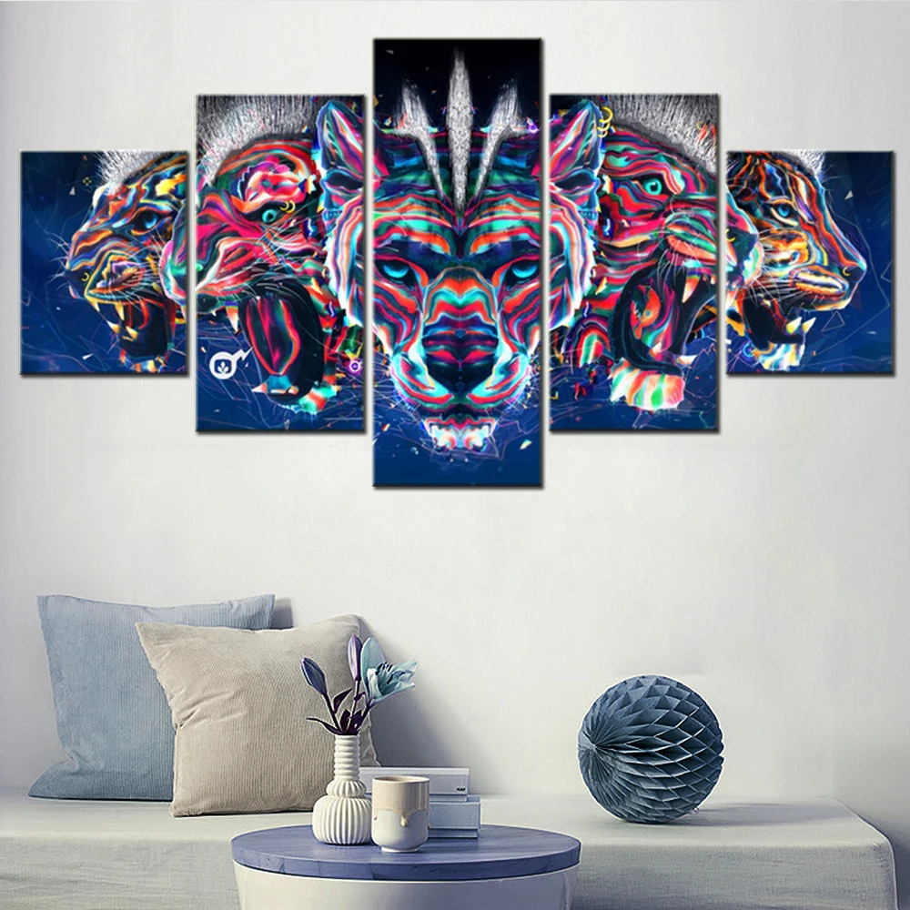 

5 Pieces Canvas Wall Arts Poster Painting Tiger Lion Jaguar Panthera Leopard Wallpaper Picture Print Home Decor Living Room