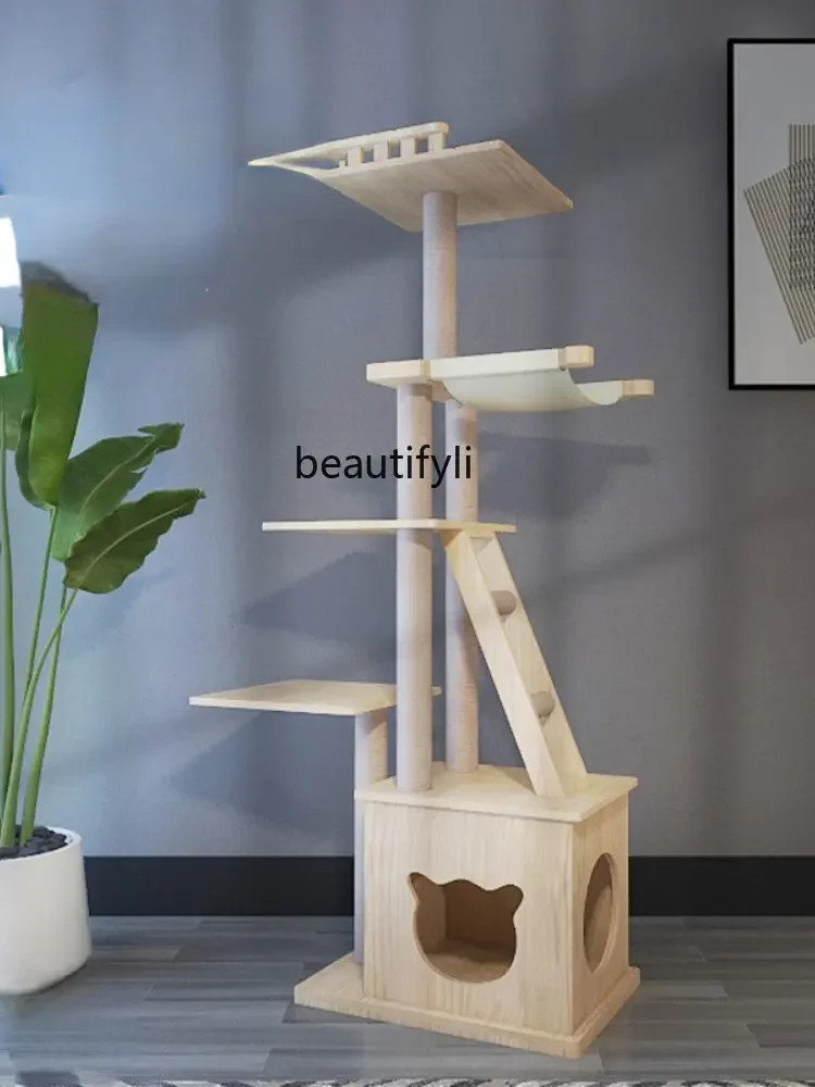 Cat Climbing Frame Solid Wood Nest Tree Integrated Jumping Platform Column Space Capsule