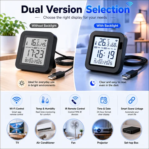 Tuya Temperature And Humidity Sensor With Built-In Infrared Remote Control, Supports Smartlife App, Optional Backlight Display