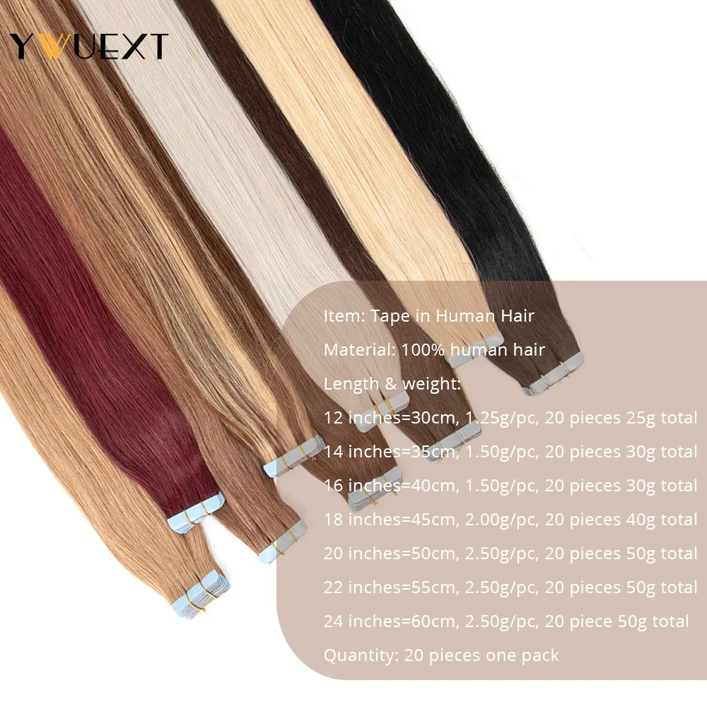 YWUEXT Blonde Tape In Human Hair Extensions 12-24 inch Seamless Invisible Tape Hair Brazilian Machine Remy Hair Nautral Straight