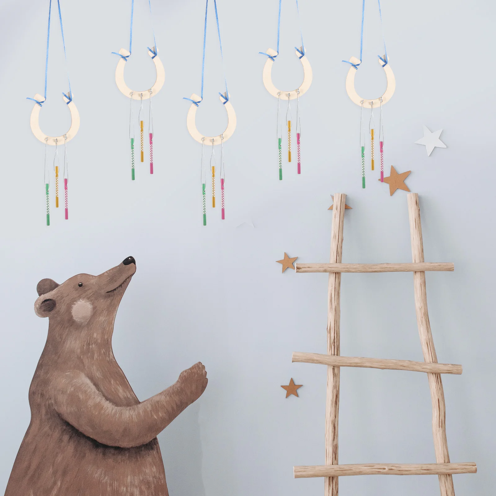 

1 set Wooden Horseshoe Wind Chime Hanging Decor for Craft nament Doodle Art Reusable Material Outdoor
