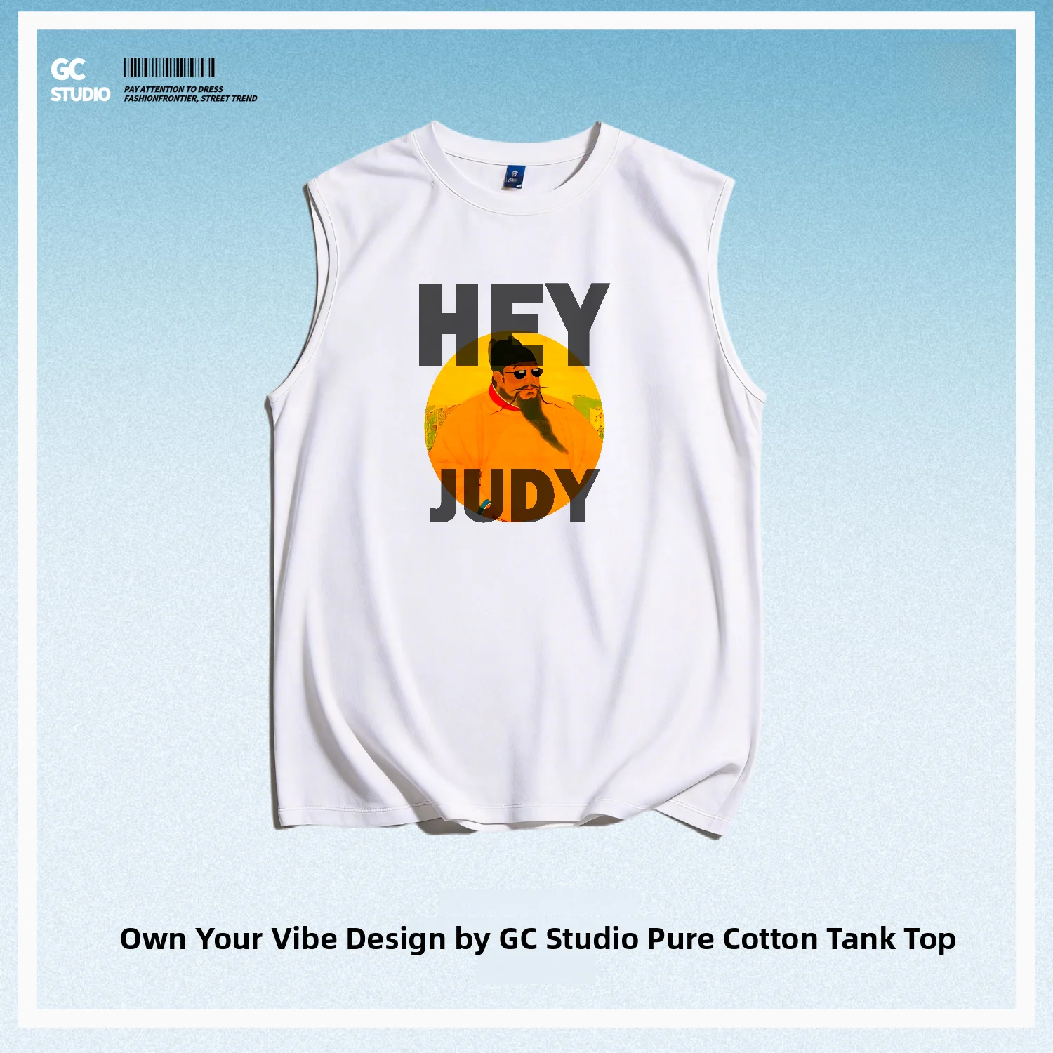 Hey Judy Pure Cotton Vest Ming Xiaoling Cultural Creative Printed T-Shirt Men's Sporty Style Breathable Casual round Neck Top