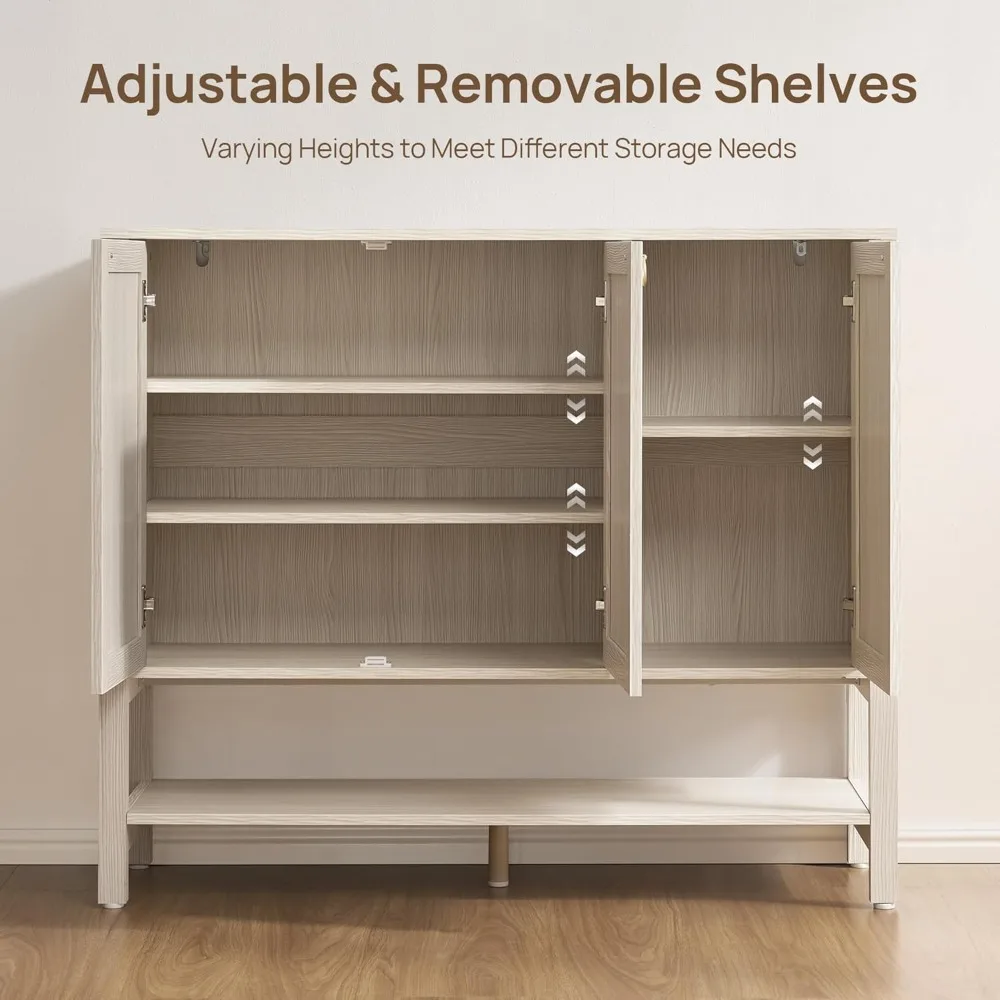 

Rattan Shoe Cabinet with Storage, 30 Pairs Boho Shoe Organizer with 3 Doors & Adjustable Shelves, Large Farmhouse, Customized