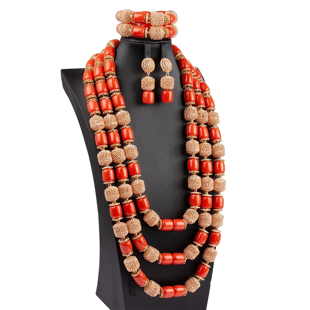 Coral Beads Jewelry Set Nigerian Weddings Pink Fashion 3 Women Necklace Earrings Aliexpress