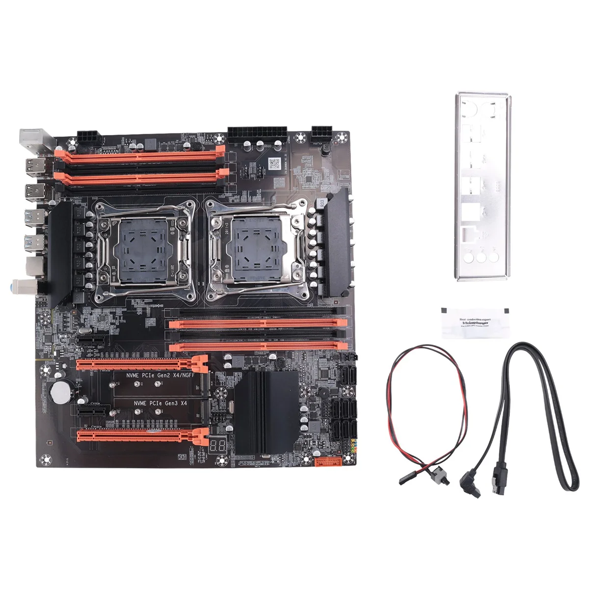 

X99 Dual CPU Motherboard+SATA Cable+Switch Cable+Baffle+Thermal Grease LGA 2011 DDR4 Support 2011-V3 CPU Motherboard