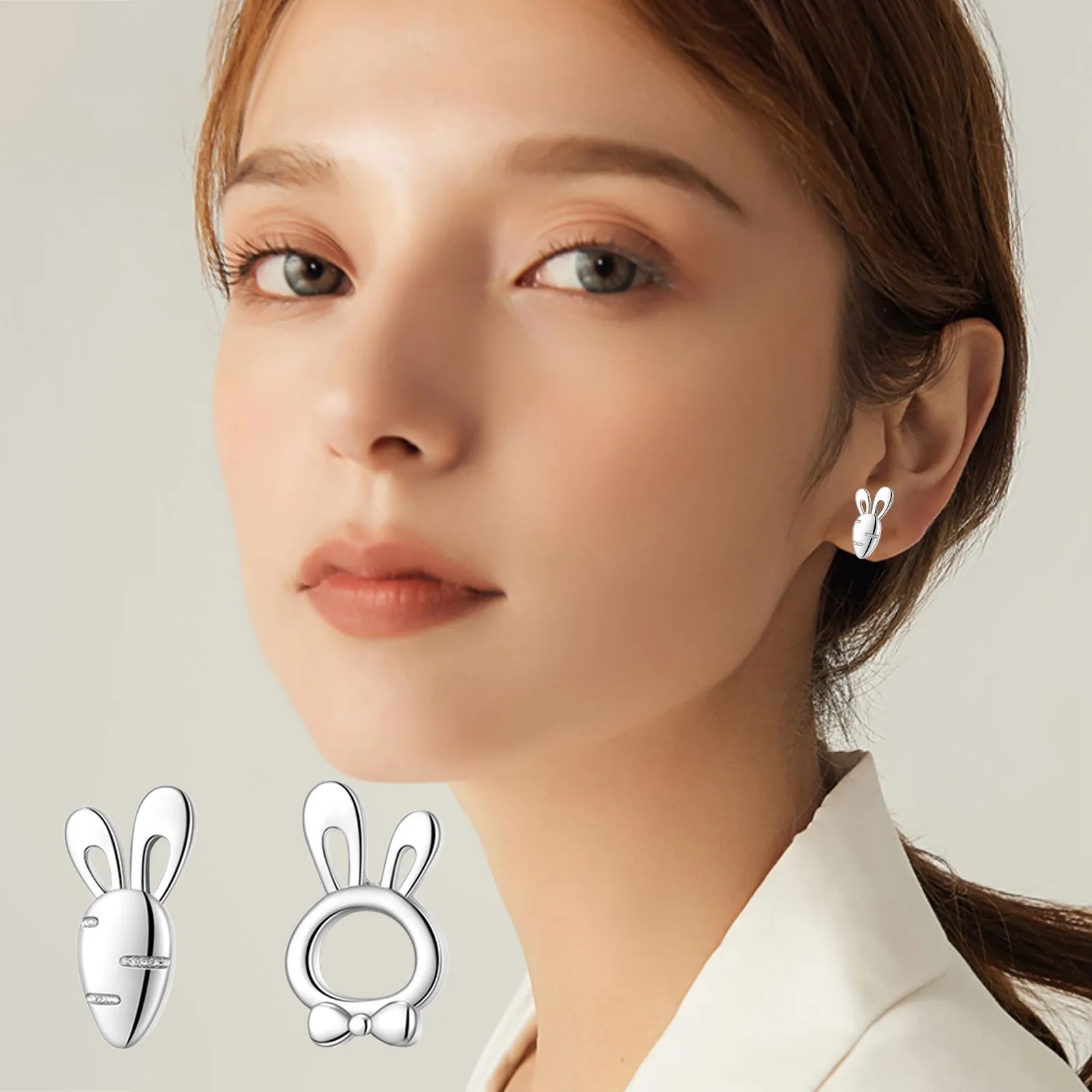 Simple And Versatile Earrings Asymmetric Silver Needle Rabbit Radish Earrings