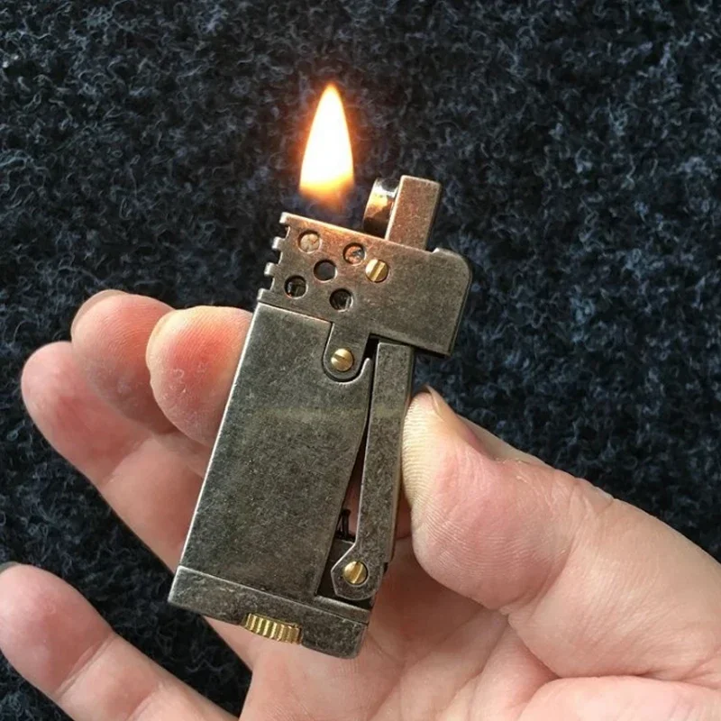 Machete Metal Kerosene Lighter Mechanical Press Automatic Ignition Retro Bronze Windproof Oil Lighter Gadgets For Men