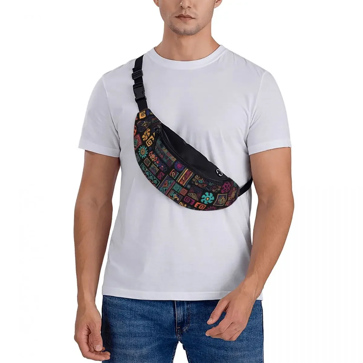 Padrão de Arte Tribal Étnica Africana Fanny Pack para Homens e Mulheres, Bolsa de Cintura Crossbody para Ciclismo, Bolsa de Dinheiro, Legal, Ankara Print