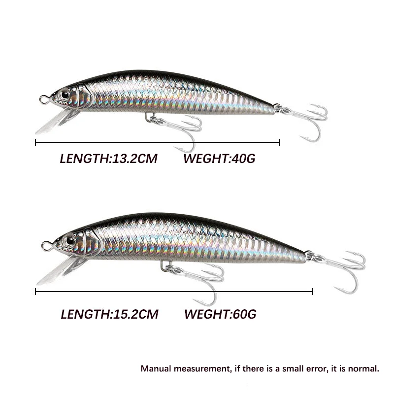 1Pcs Sinking Minnow Fishing Lure 40g 60g Wobbler Heavy Minnow Artificial Bait Sea Trolling Tuna Swordfish Fishing Tackle