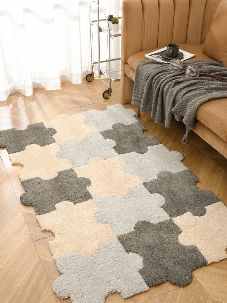 Creme Wind Spleißen Teppich verdickt Wohnzimmer Sofa Voll boden matte Haushalt Schlafzimmer Nacht Plüsch Puzzle Fuß kissen Teppich