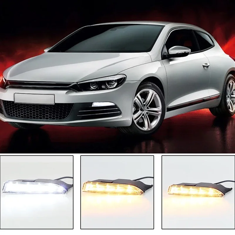 Car LED Daytime Running Lights Fog Lamps Turn Signal Lights for VW Volkswagen Scirocco R Line 2010-2014