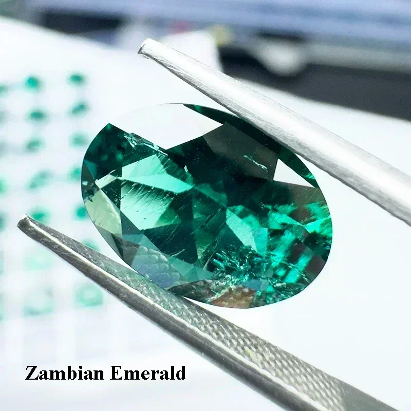 

Lab Grown Zambian Emeralds Oval Cut Hydrothermal Hand Cutting with Cracks Inclusions Inside Selectable AGL Certificate