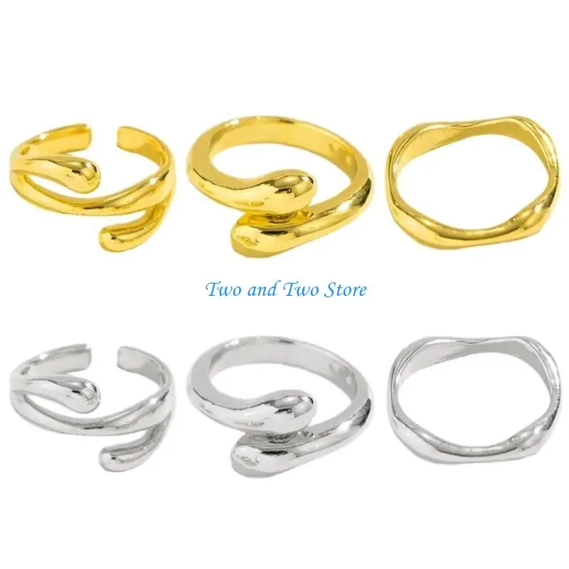 HX6F Set of 3 Lava Shaped Rings Bendable Finger Rings Jewelry Collection
