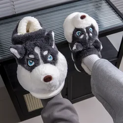 Husky Dog Fluffy Sippers Men Winter Home Shoes Size 51 Heel Wrapped Animal Slides Slipper Man Funny Furry Loafer Plush Booties