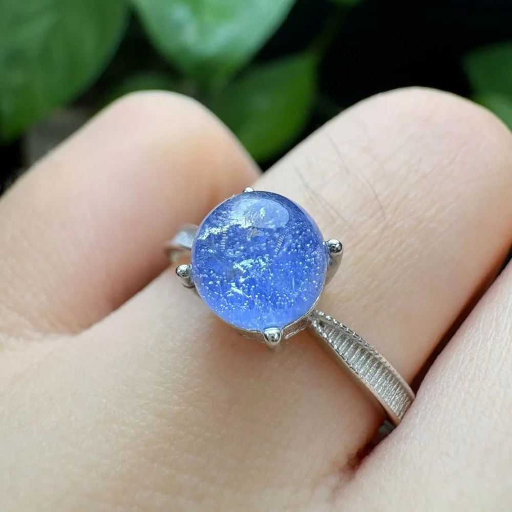 Natural Dumortierite Crystal Ring for Women Yoga Reiki Healing Fengshui Stretching Jewelry Gift - Single Piece