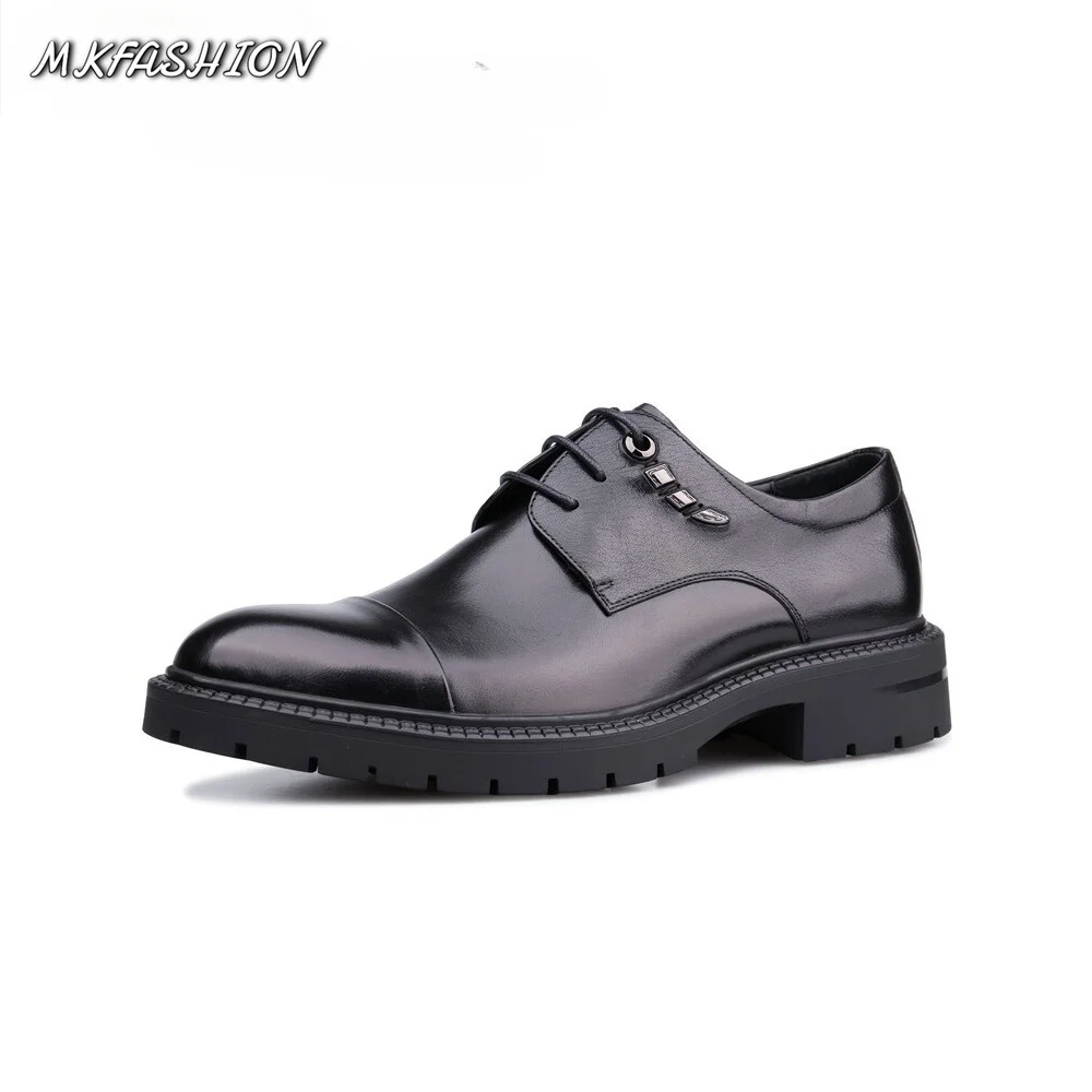 Business Formal Leather Shoes Men Three Joint Thick Sole Oxfords Dress Shoes