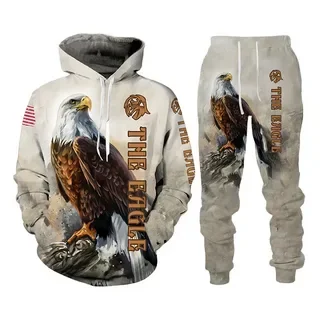 Men\'s Animal eagle Hoodie Set 3D Printed Men\'s Tracksuit Sets Casual Hoodie Pants 2pcs Sets Oversized Loose Pullover Men suit