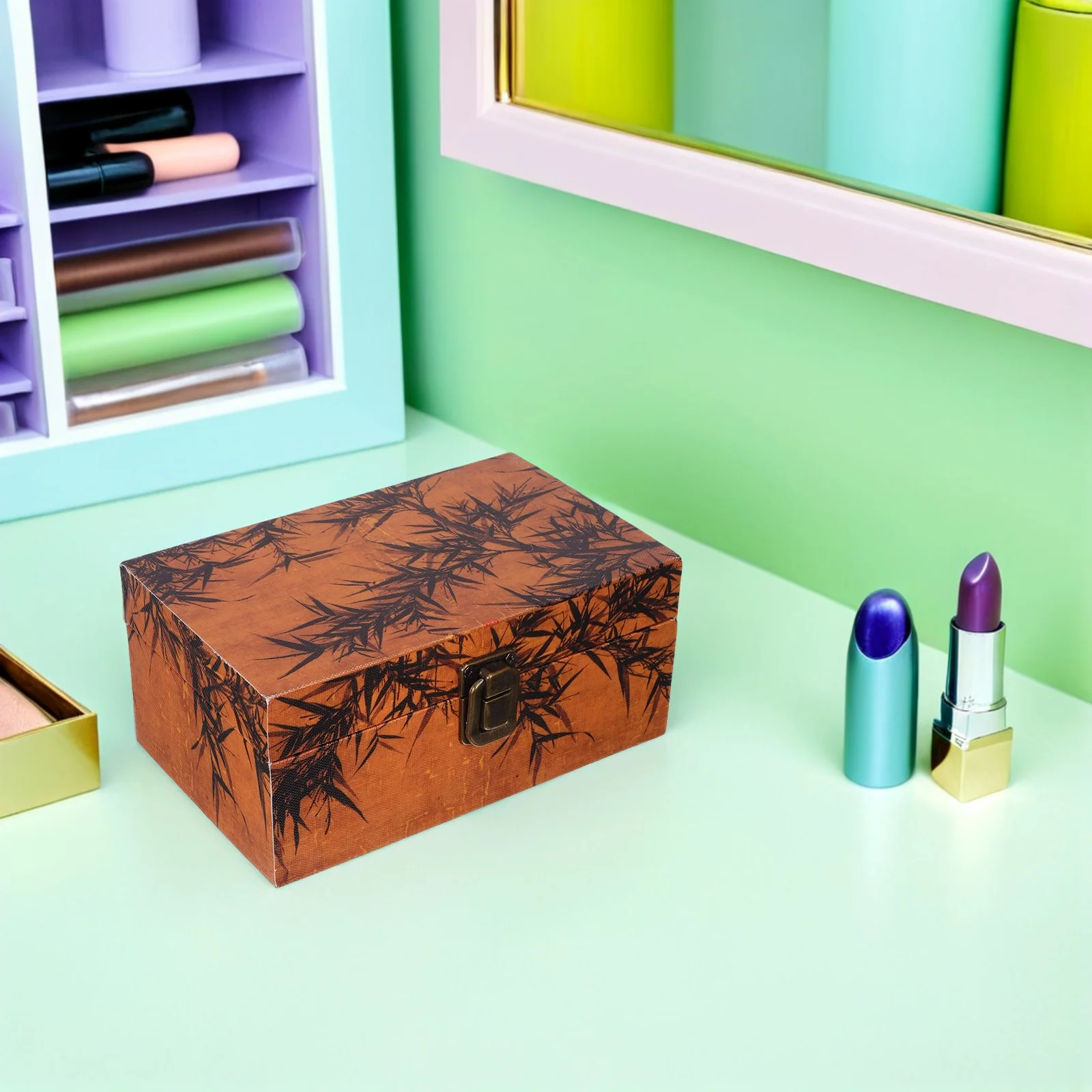 

Vintage Jewelry Box Small Wooden Trinket Storage Organizer Hinged Lid For Necklaces Earrings Keepsakes Desktop Decorative