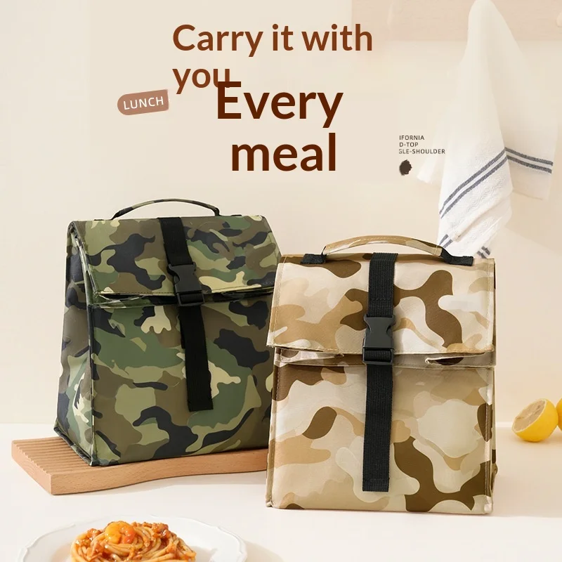 New Camo Insulated Lunch Bag Large Capacity Crossbody Tote for Commute Work Portable Food Container Thermal Lunchbox