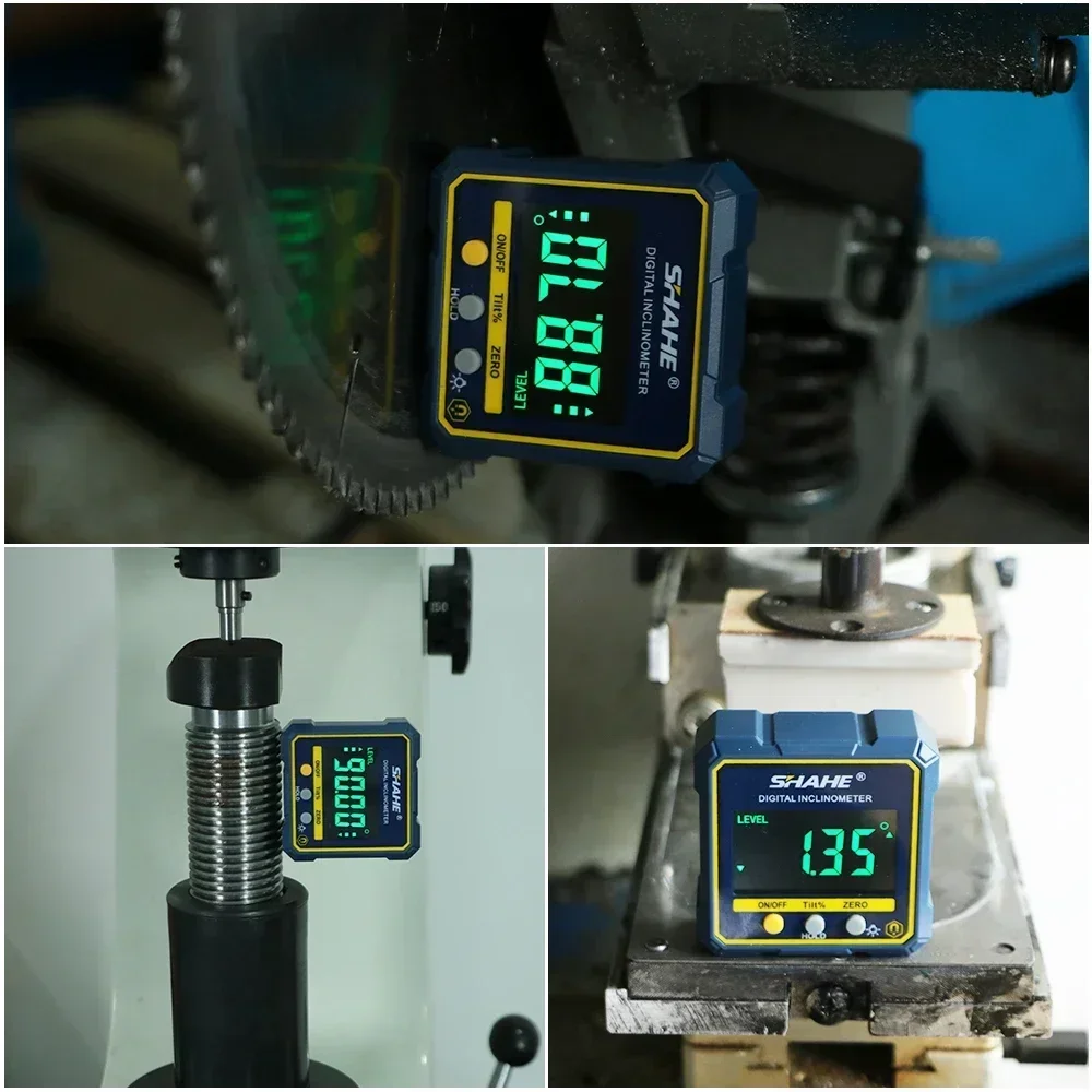 Shahe 2-em 1 nível digital magnético e ângulo localizador inclinômetro bisel calibre com função de retenção luz de fundo e base magnética