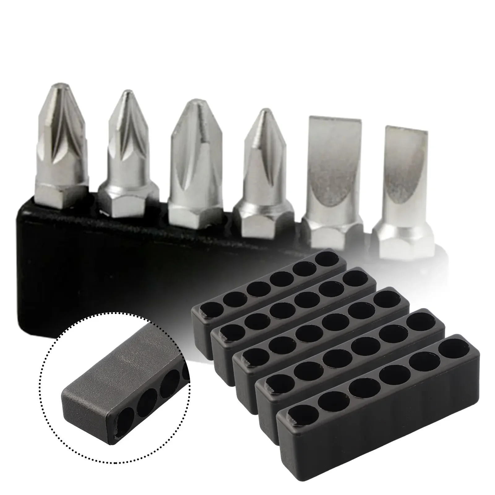 5pcs 6 Holes Screwdriver Bit Holder Storage Organizer 1/4 Inch Hex Shank Screwdriver Head Drill Bit Stand Case Power Tool