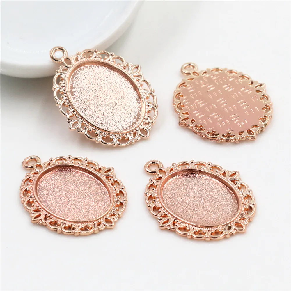 10pcs 13x18mm Inner Size Antique Silver Plated Rose Gold Color Cameo Cabochon Base Setting Charms Pendant Necklace Findings