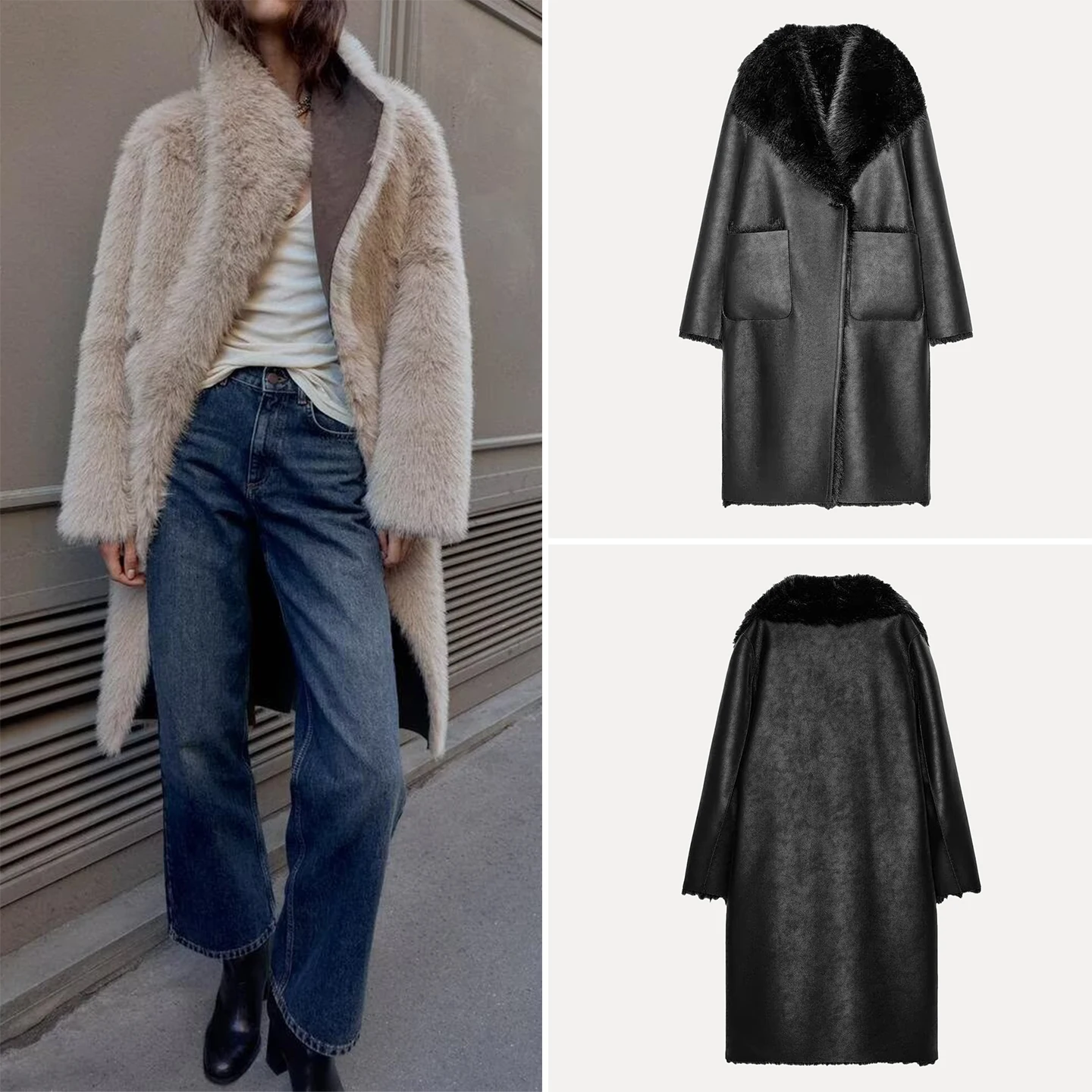 

Ele Double-Sided Two-Way Wear Artificial Fur Coat for Women Autumn 2025 Faion Quali Z Brand Woolen Outerwear