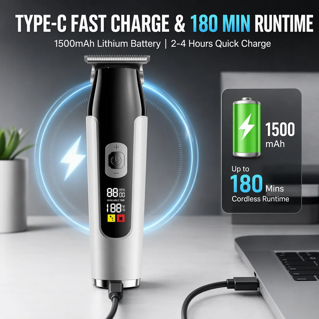 Professional hair styling and cutting set, barber USB charging with LED digital display screen, exclusively for men's home use
