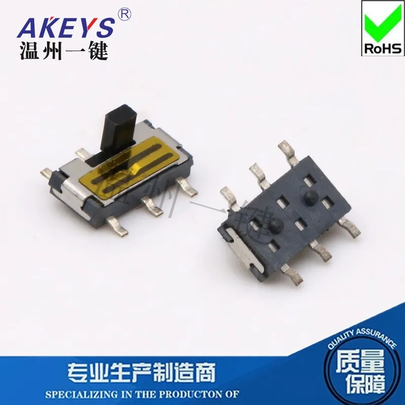 10pcs MST-22C02T  Toggle Switches  6-pin 2 files vertical patch  With column  card slot  Film  Black handle  slide