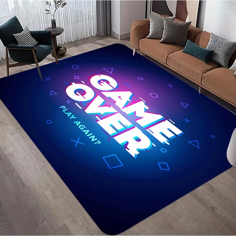 Y2K Game Over Letter Print Rug Retro Arcade Design Gaming Enthusiast Home Decor Carpet Soft Non-Slip Floor Mat for Living Room
