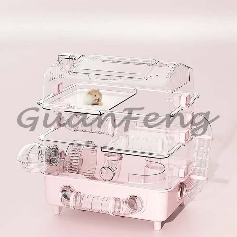 Large 3-Tier Acrylic Hamster Cage Villa, Transparent Panoramic Habitat for Hamsters