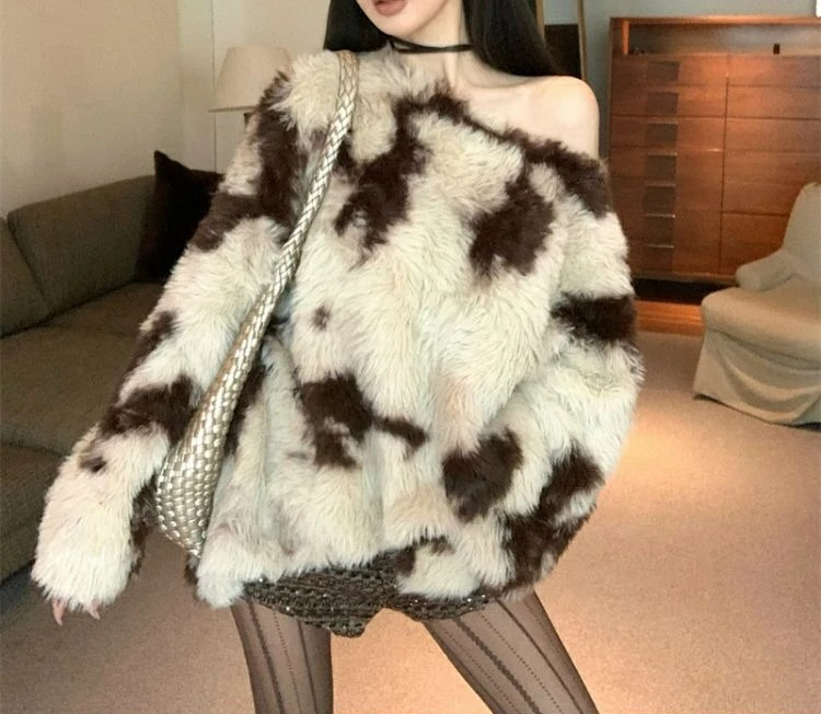 

Off Shoulder Fuzzy Sweater 2025 Fall Party Wear