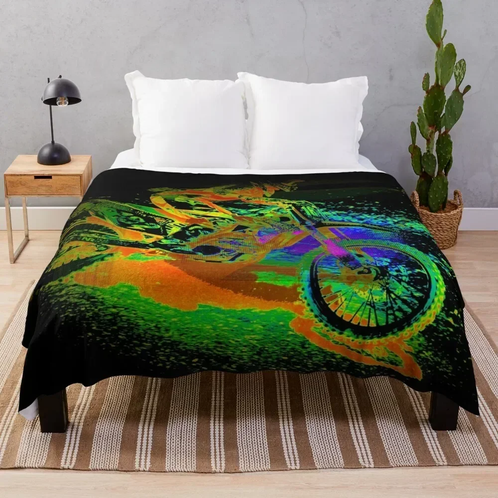 

Race to the Finish! - Motocross Racer Throw Blanket Cozy Warm Blanket for Bed Room Decor
