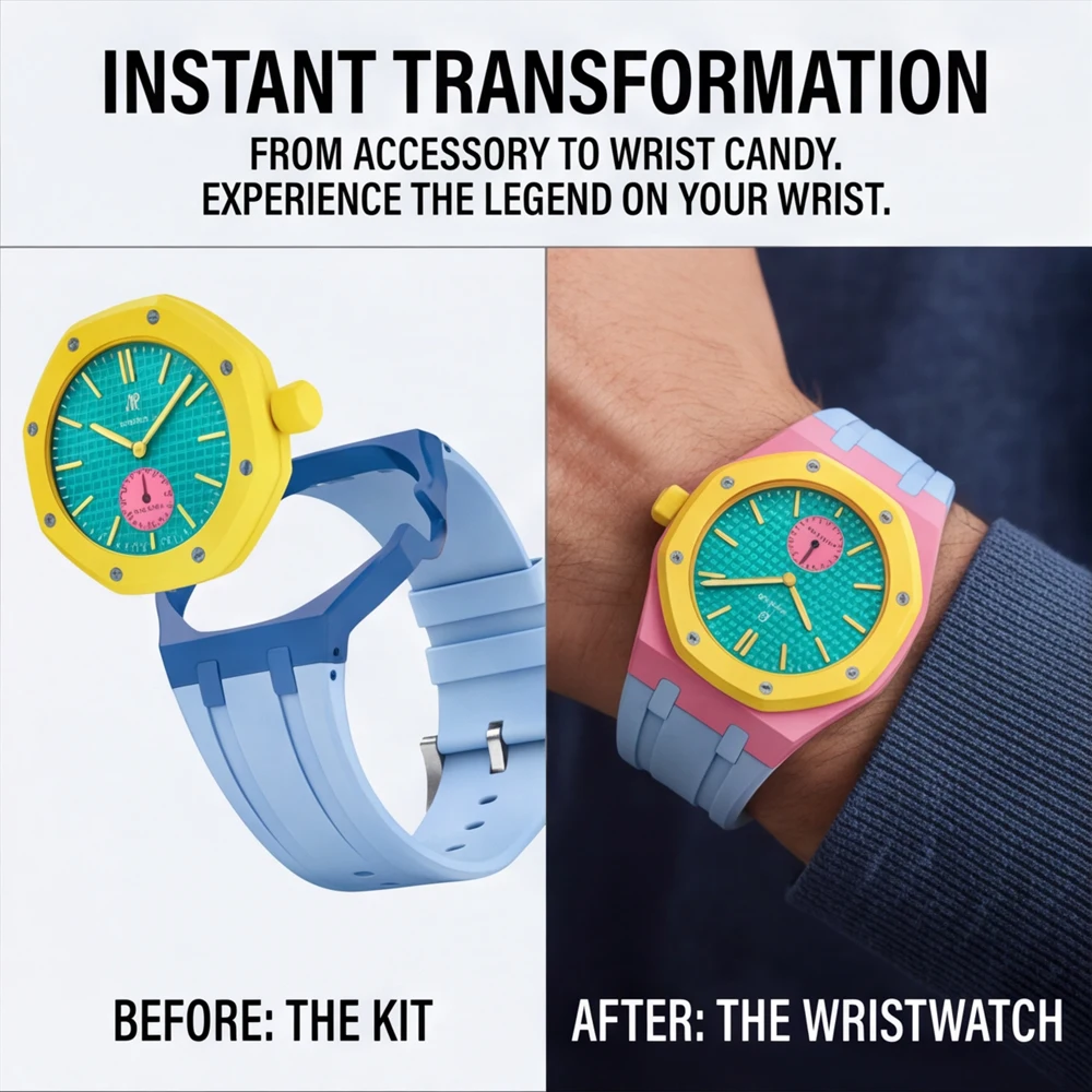 Ceramic Two-Tone Modification Kit for Swatch X AP Royal POP Bioceramic Watch Case Silicone Strap Pocket Changer To Wristwatch