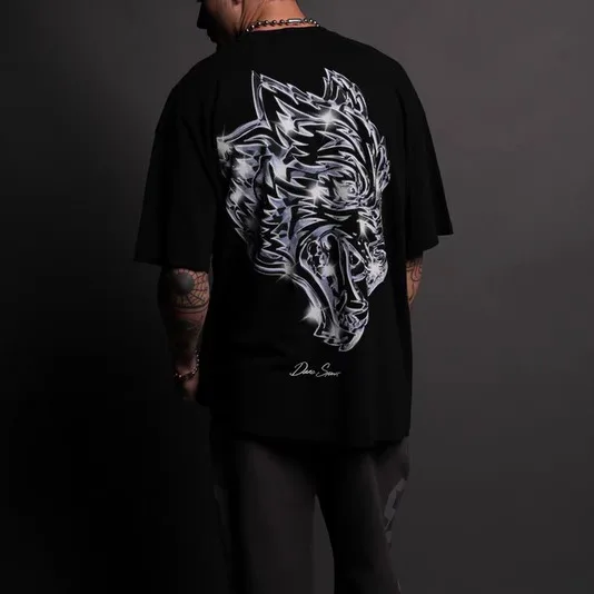 Flash Wolf Head 2026 New Loose Short-Sleeved American Retro Street Fashion Men's Multi-Functional Couple T-Shirt New Style