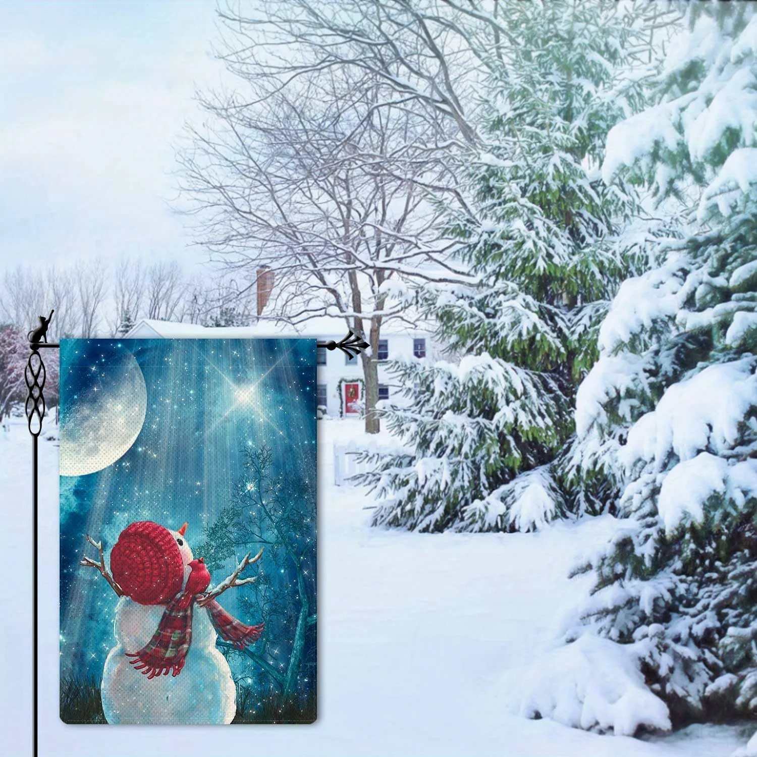 Double-Sided Snowman Cardinal Christmas Garden Flag 12x18In Rustic Burlap Look Polyester Outdoor Decor Weather-Resistant Holiday