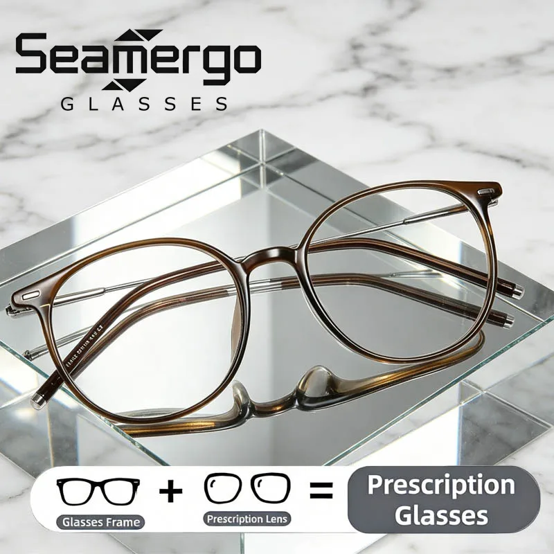 

SEAMERGO Trendy Round Frame Prescription Glasses Men Women Ultralight Presbyopia Myopia Fashionable Retro Eyeglasses Custom