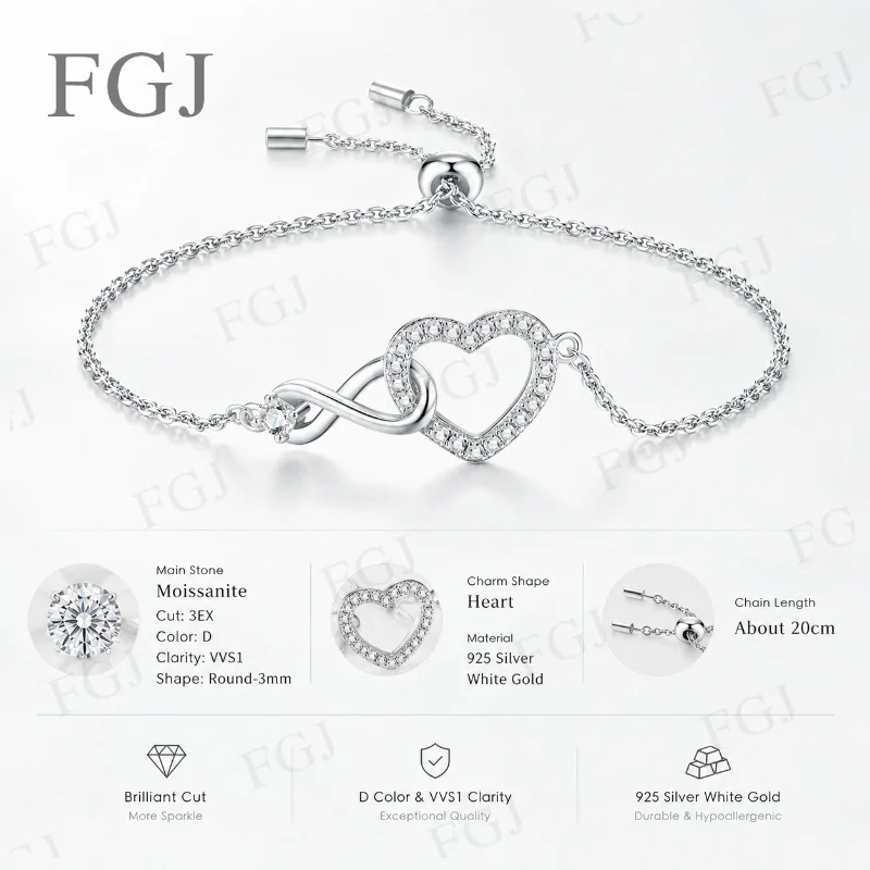 Moissanit-herzförmiges Armband, S925-Sterlingsilber, Nischendesign, zartes und elegantes Armband für Damen, Schmuck für Hochzeiten, als Geschenk für den Alltag. – Detail 9