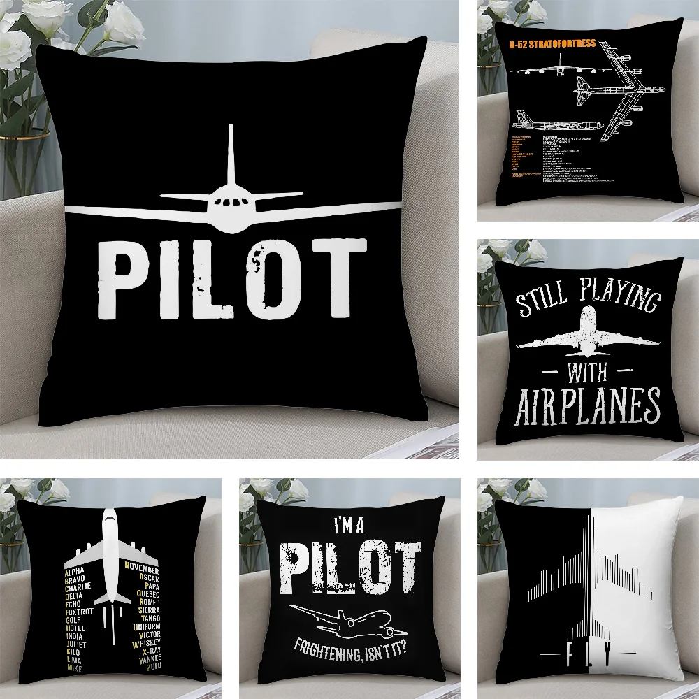 Aircraft Pilot Print Pillow Case Short Plush Pillow Covers Sofa Decorative Gift Home Double-sided Printing Cushion Cover